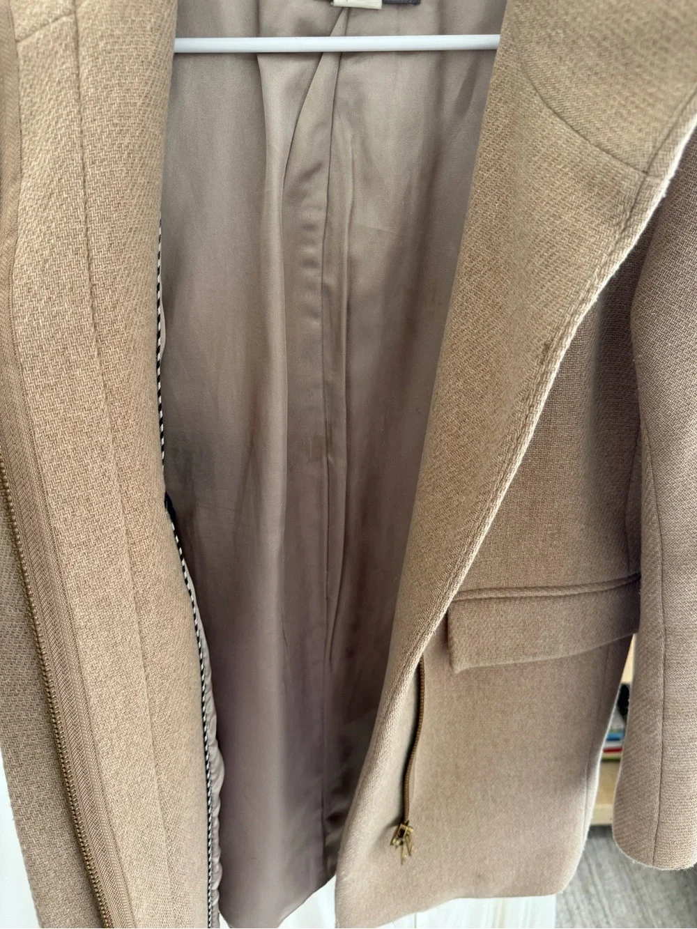 J. Crew Women's Camel/Tan Stand Collar Wool-Blend Coat Size 0 Good Condition - Picture 3 of 9